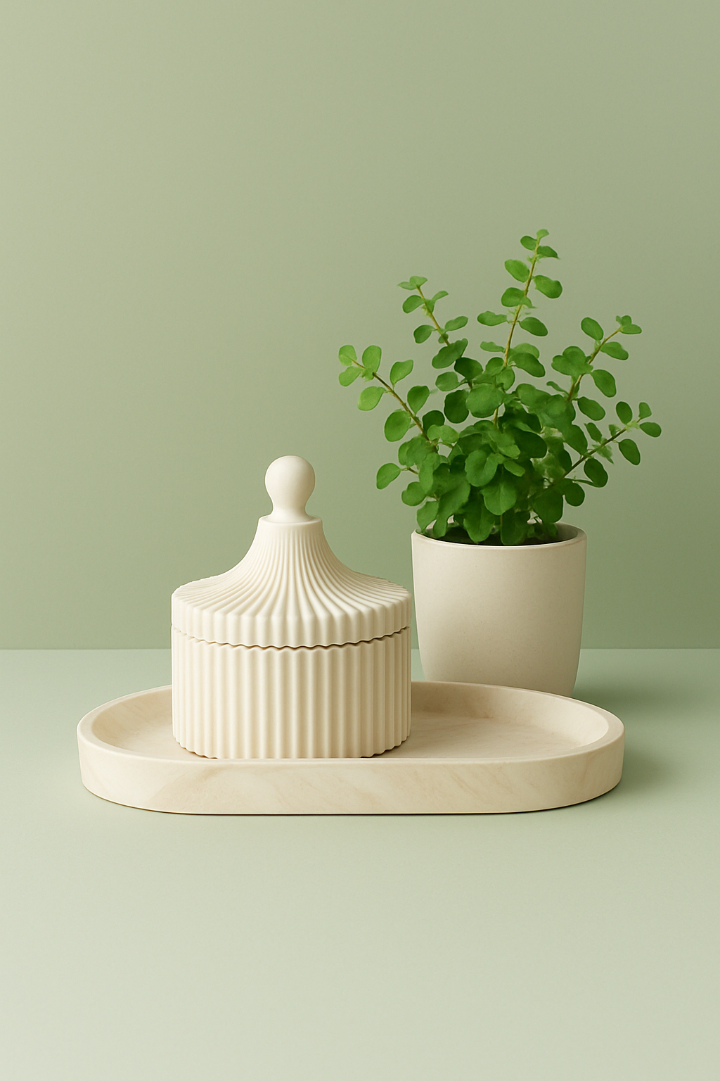 S E R E N E - Ribbed Candle & Tray Set